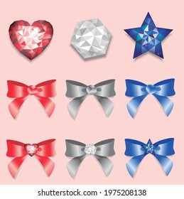 vector set of diamonds and ribbons with different shapes and colors