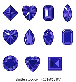 Vector set of diamonds of various shapes on a white background