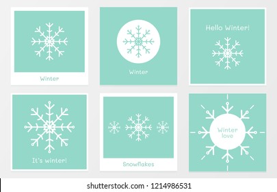 Vector set of differen winter illustrations with snowflakes and quotes