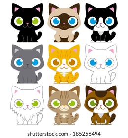 Vector Set Of Different Adorable Cartoon Cats Isolated