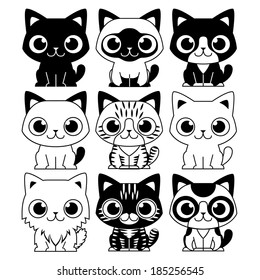Vector Set Of Different Adorable Cartoon Cats Isolated