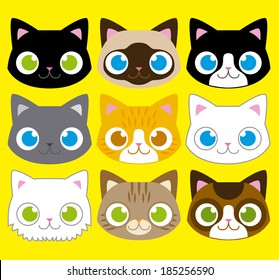 Vector Set Of Different Adorable Cartoon Cats Faces