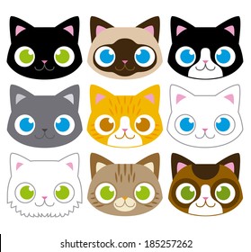 Vector Set Of Different Adorable Cartoon Cats Faces