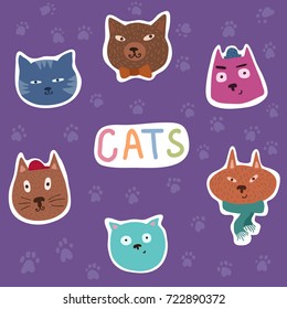 Vector Set Of Different Adorable Cartoon Cats Faces. vector illustrations 