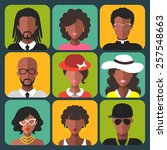 Vector set of different african american women and man app icons in trendy flat style