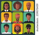 Vector set of different african american man app icons in trendy flat style