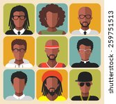 Vector set of different african american man app icons in trendy flat style