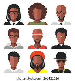 Vector set of different african american man app icons in trendy flat style