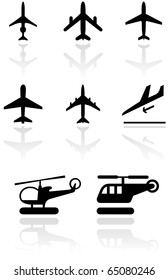 Conjunto de vectores de diferentes símbolos de avión y helicóptero. Todos los objetos vectoriales están aislados. Los colores y el color de fondo transparente son fáciles de ajustar.