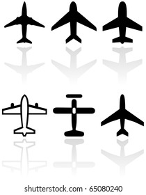 Vector set of different airplane symbols. All vector objects are isolated. Colors and transparent background color are easy to adjust.