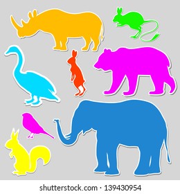 Vector set of different animal silhouettes