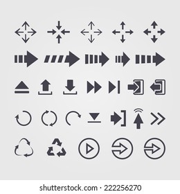 Vector set of different vector arrows over white 