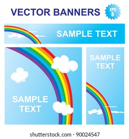 Vector set of different banners with rainbow and your text