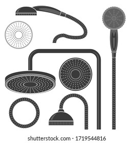 Vector Set of Different Bath Shower Head Icon Isolated on White Background. Bathroom Collection. Flat Design.