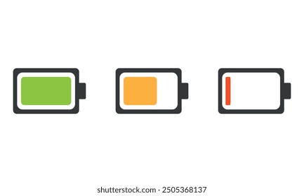 Vector set of different battery charge. Level indicator. Fully charged icons