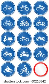 Vector set of different bike and motorbike traffic symbols. All vector objects are isolated. Colors and transparent background color are easy to adjust.