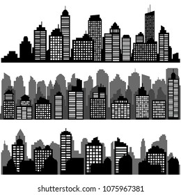 Vector set of different black horizontal night cityscape. Vector city silhouettes, element for design banners,web design, architectural backgrounds