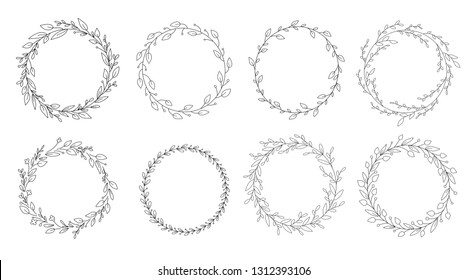 Vector set of different black and white silhouette circular laurel foliate and wreaths. Design elements for invitations, quotes, greeting cards, blogs and more.