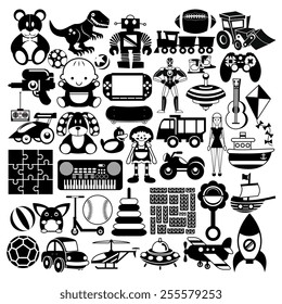 Vector Set Of Different Black And White Toys Isolated