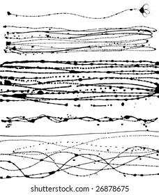 Vector set of different black-and-white ink strokes