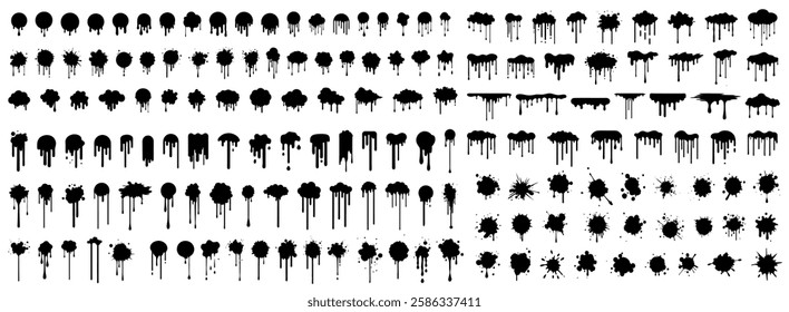 Vector set of different blots, ink smears with sweat on white background