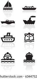 Vector set of different boat illustrations or symbols. All vector objects are isolated. Colors and transparent background color are easy to adjust. svg