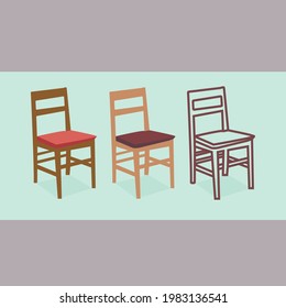 Vector conjunto de diferentes sillas de madera marrón con tapicería beige suave aislado Vector
