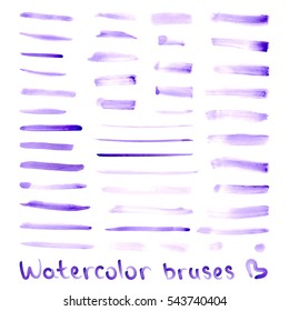 Vector set of different brush strokes. Creative brush strokes isolated on white background. Collection of watercolor hand painted brush strokes. Set of paint blobs.