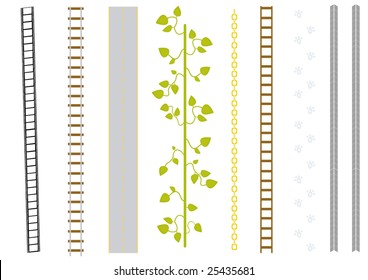 vector set of different brushes: film, railway, road, liana, chain, ladder, cat-step, track.