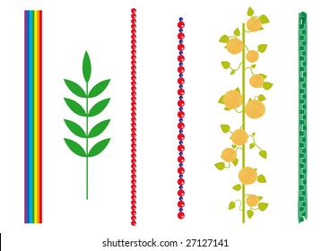 vector set of different brushes: rainbow, plant, beads, orange tree, zipper