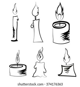 Vector Set of Different Burning Retro Candles