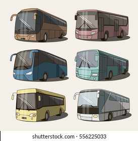 Vector set of different bus or van icons. All vector objects are isolated. Vector illustration, EPS 10