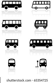 Vector set of different bus or van symbols. All vector objects are isolated. Colors and transparent background color are easy to adjust.