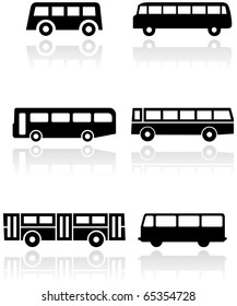 Vector set of different bus or van symbols. All vector objects are isolated. Colors and transparent background color are easy to adjust.