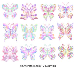 Vector set of different butterflies. Vivid design  for stencils,  interior decoration, clothing. Colorful tattoo templates.