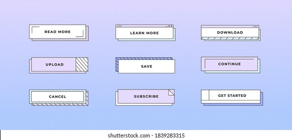 Vector set of different buttons in new memphis style. Template, banner with space for text. 