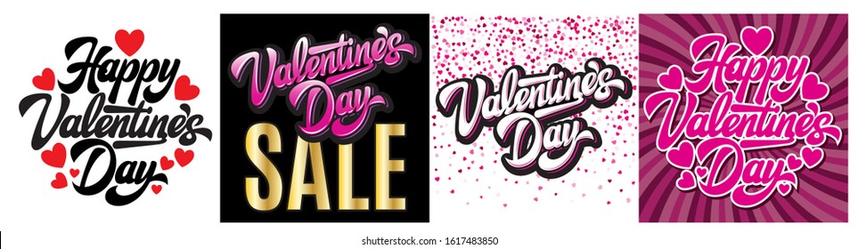 Vector set of different Calligraphic stylish inscriptions of Happy Valentines Day.