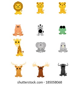 Vector Set Of Different Cartoon Adorable Animals Isolated