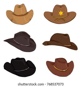 Vector Set of Different Cartoon Color Cowboy Hats