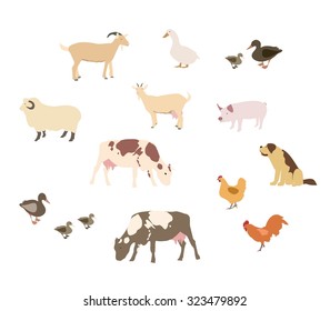 Vector set of different cartoon farm animals - Vector illustration- isolated on white background.