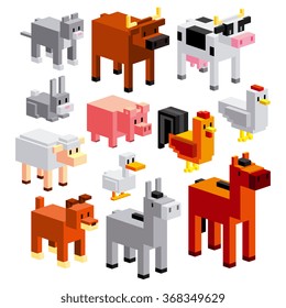 Vector Set Of Different Cartoon Farm Animals Isolated