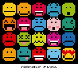 Vector Set Of Different Cartoon Pixel Faces