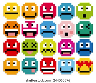 Vector Set Of Different Cartoon Pixel Faces