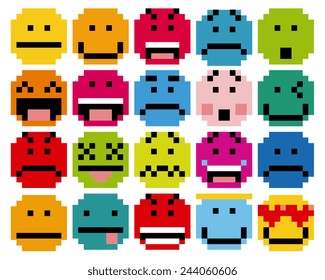Vector Set Of Different Cartoon Pixel Faces