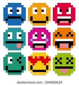 Vector Set Of Different Cartoon Pixel Faces