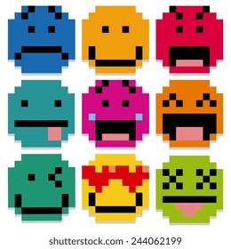 Vector Set Of Different Cartoon Pixel Faces