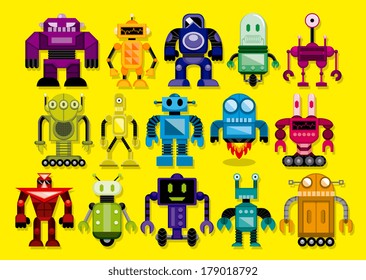 Vector Set Of Different Cartoon Robots Isolated