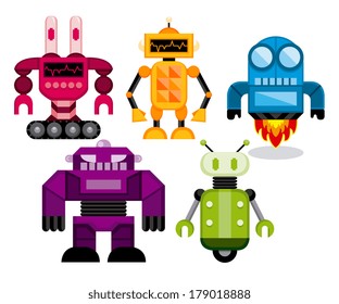 Vector Set Of Different Cartoon Robots Isolated
