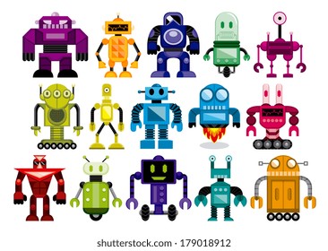 Vector Set Of Different Cartoon Robots Isolated