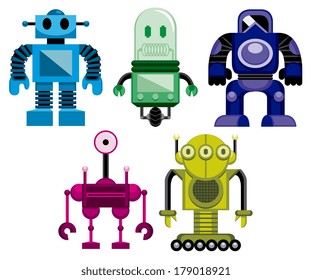 Vector Set Of Different Cartoon Robots Isolated